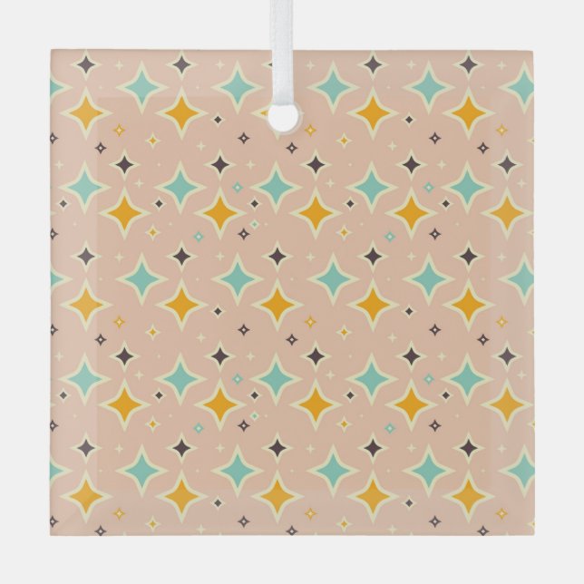 Retro geometric pattern with teal, orange, black glass ornament (Front)
