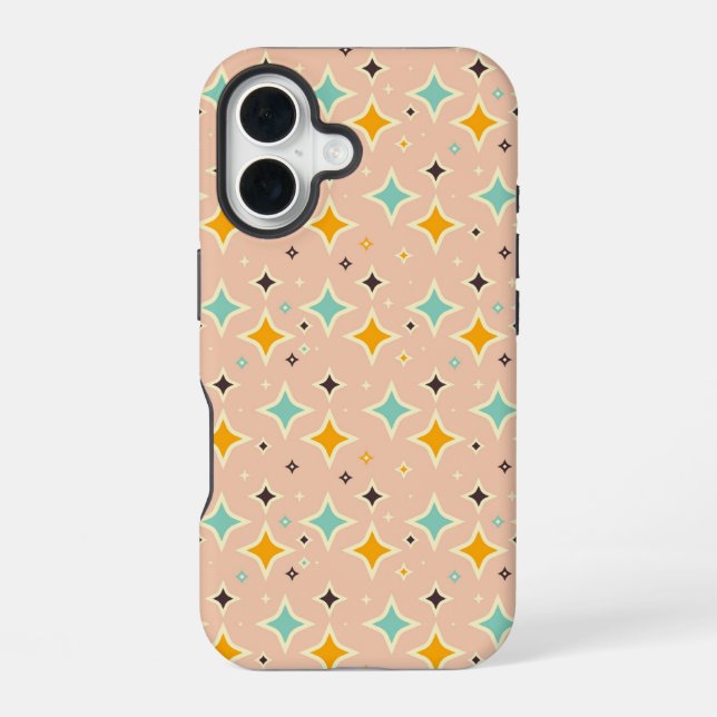Retro geometric pattern with teal, orange, black iphone case (Back)