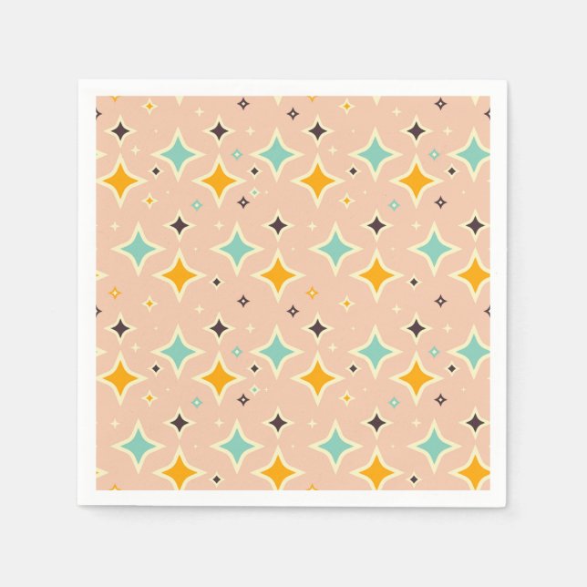 Retro geometric pattern with teal, orange, black napkins (Front)