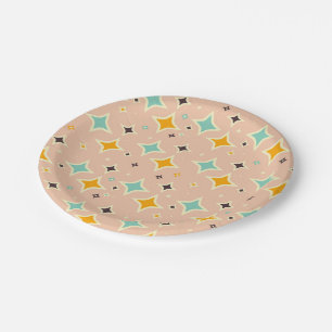 Retro geometric pattern with teal, orange, black paper plates