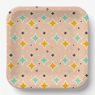 Retro geometric pattern with teal, orange, black paper plates
