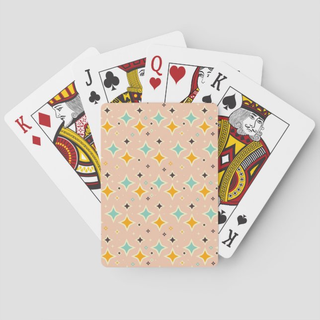 Retro geometric pattern with teal, orange, black poker cards (Back)