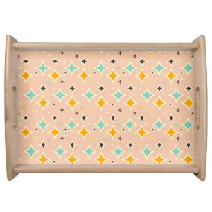 Retro geometric pattern with teal, orange, black serving tray