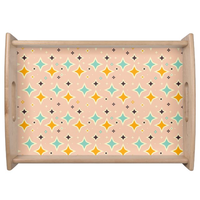 Retro geometric pattern with teal, orange, black serving tray (Front)