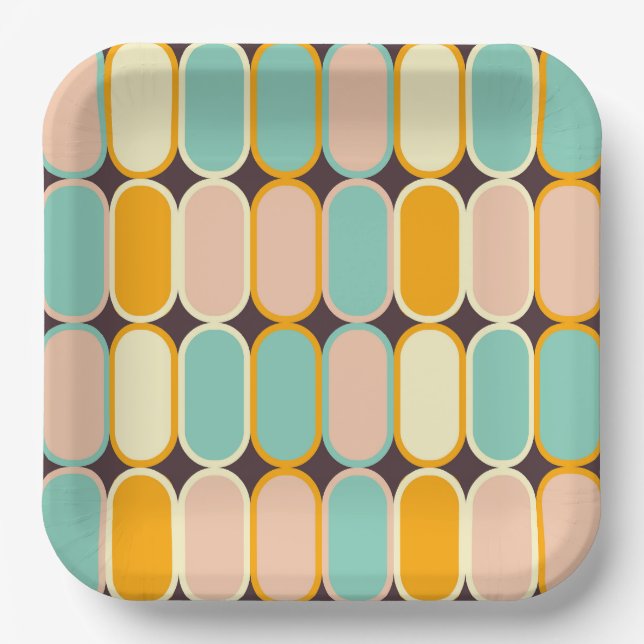 Retro geometric pattern with vertical ovals paper plates (Front)