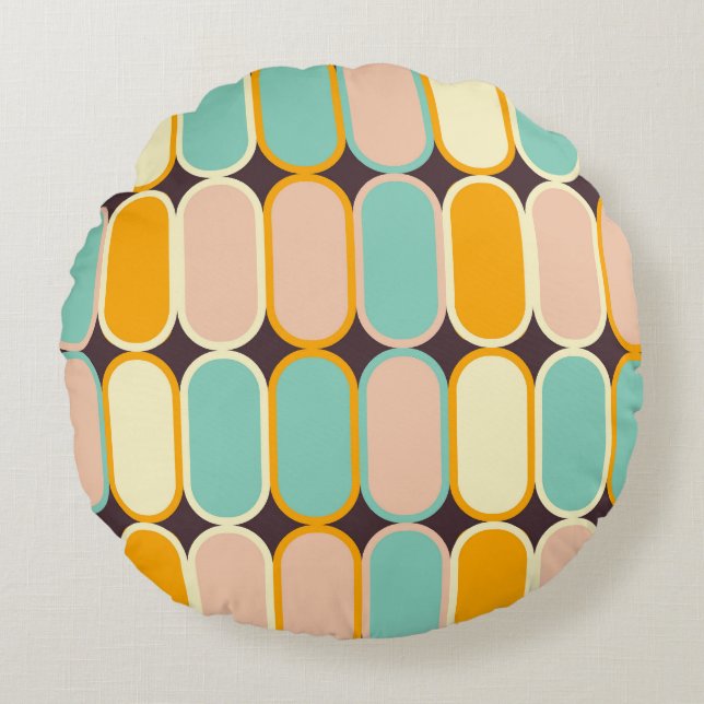 Retro geometric pattern with vertical ovals round pillow (Front)
