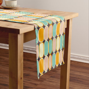 Retro geometric pattern with vertical ovals short table runner
