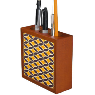 Retro geometric pattern yellow and brown leaf desk organizer