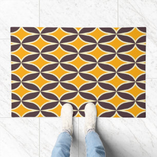 Retro geometric pattern yellow and brown leaf doormat