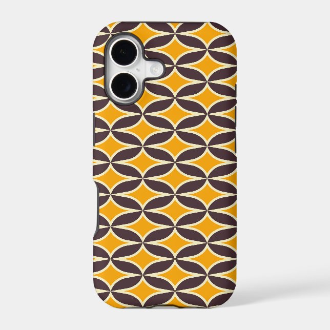 Retro geometric pattern yellow and brown leaf iPhone case (Back)