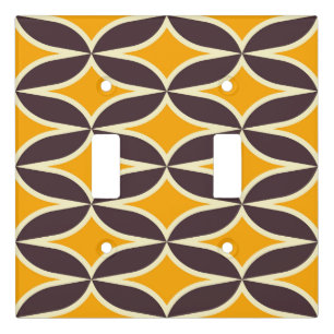 Retro geometric pattern yellow and brown leaf light switch cover