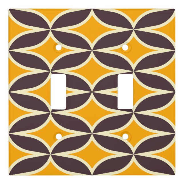 Retro geometric pattern yellow and brown leaf light switch cover (Front)