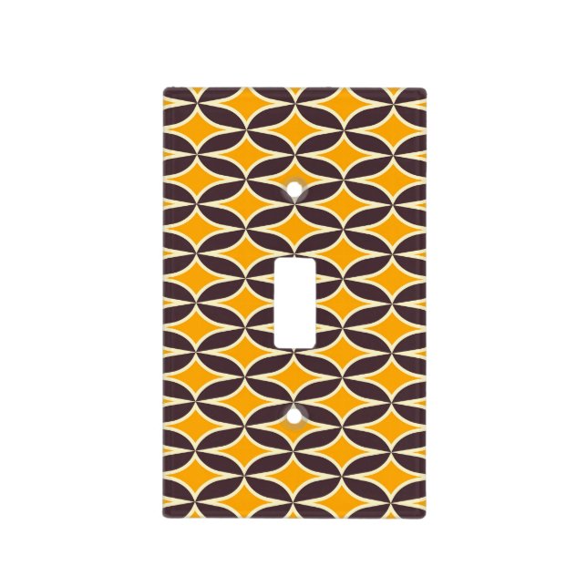 Retro geometric pattern yellow and brown leaf light switch cover (Front)
