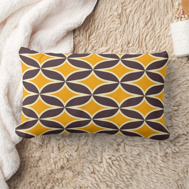 Retro geometric pattern yellow and brown leaf lumbar pillow (Blanket)