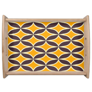 Retro geometric pattern yellow and brown leaf serving tray