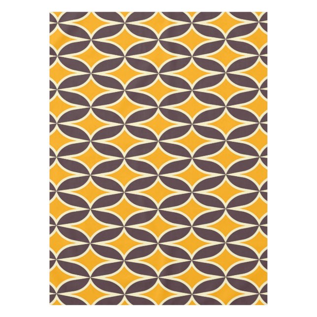 Retro geometric pattern yellow and brown leaf tablecloth (Front)