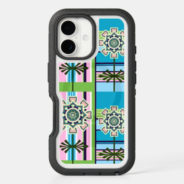 Retro geometric patterns and fantasy flowers otterbox iPhone case (Back)