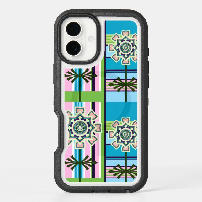 Retro geometric patterns and fantasy flowers otterbox iPhone case (Back)