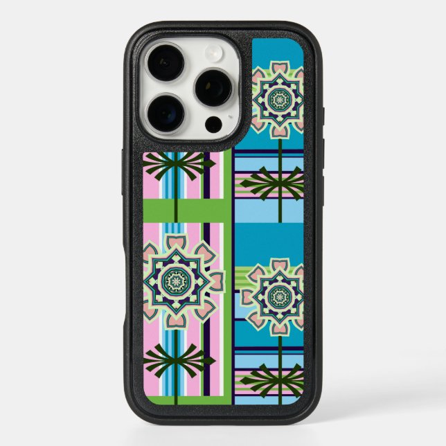 Retro geometric patterns and fantasy flowers otterbox iPhone case (Back)