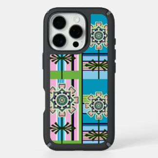 Retro geometric patterns and fantasy flowers iPhone 16 pro case