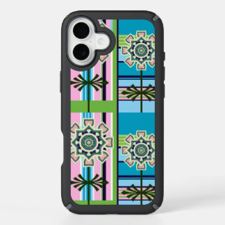 Retro geometric patterns and fantasy flowers iPhone 16 plus case