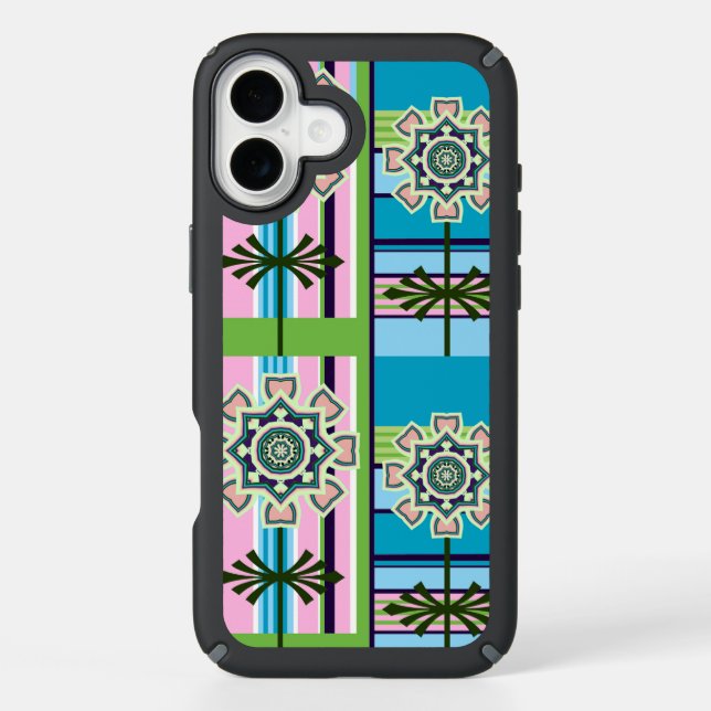 Retro geometric patterns and fantasy flowers speck iPhone case (Front)