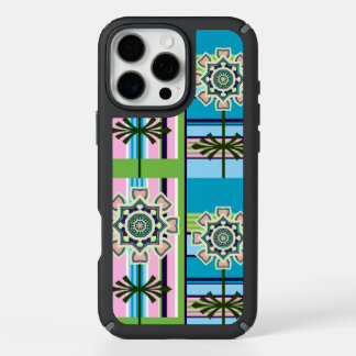 Retro geometric patterns and fantasy flowers iPhone 16 pro max case