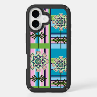 Retro geometric patterns and fantasy flowers iPhone 16 case