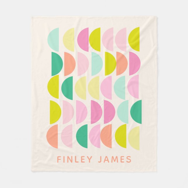 Retro Geometric Personalized Name Kids Room Gift Fleece Blanket (Front)
