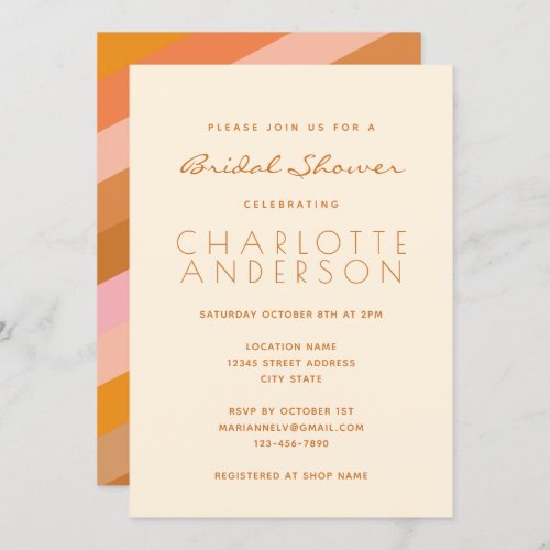 Retro Geometric Pink and Orange Bridal Shower Invitation