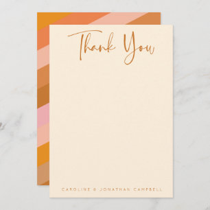 Retro Geometric Pink and Orange Custom Wedding Thank You Card