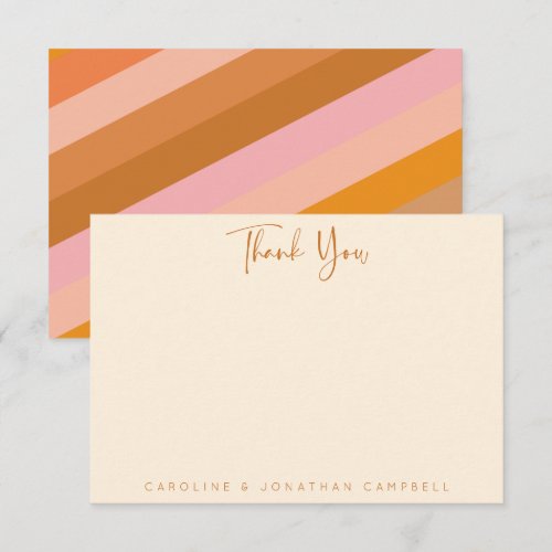 Retro Geometric Pink and Orange Personalized Thank You Card