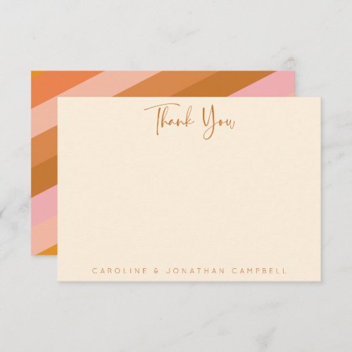 Retro Geometric Pink and Orange Personalized Thank You Card
