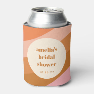 Retro Geometric Pink Orange Custom Bridal Shower Can Cooler