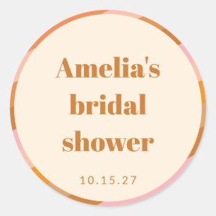 Retro Geometric Pink Orange Custom Bridal Shower Classic Round Sticker