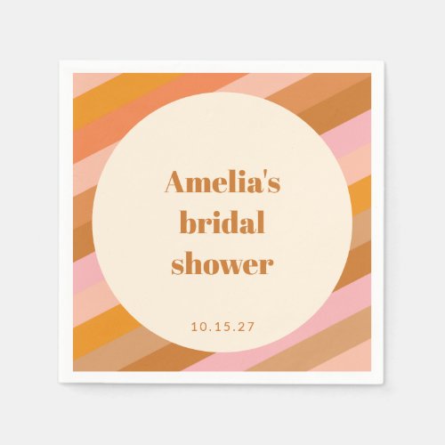 Retro Geometric Pink Orange Custom Bridal Shower Napkins