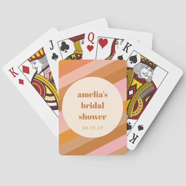 Retro Geometric Pink Orange Custom Bridal Shower Poker Cards (Back)