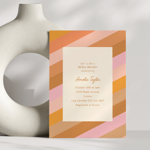 Retro Geometric Pink Orange Stripes Bridal Brunch Invitation