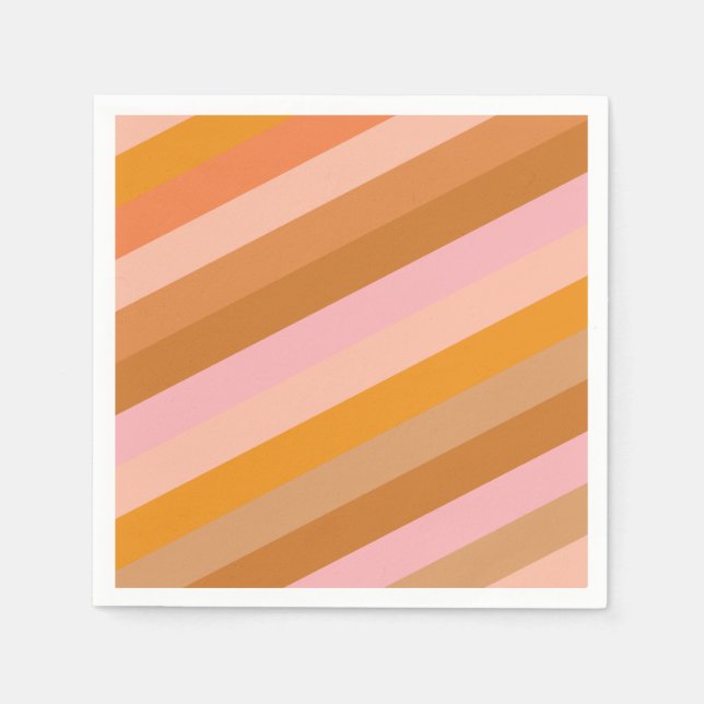 Retro Geometric Pink Orange Terracotta Stripes Napkins (Front)