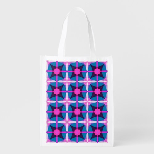 Retro Geometric Pink Purple and Blue Grocery Bag