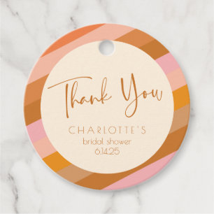 Retro Geometric Pink Rust Bridal Shower Thank You Favor Tags