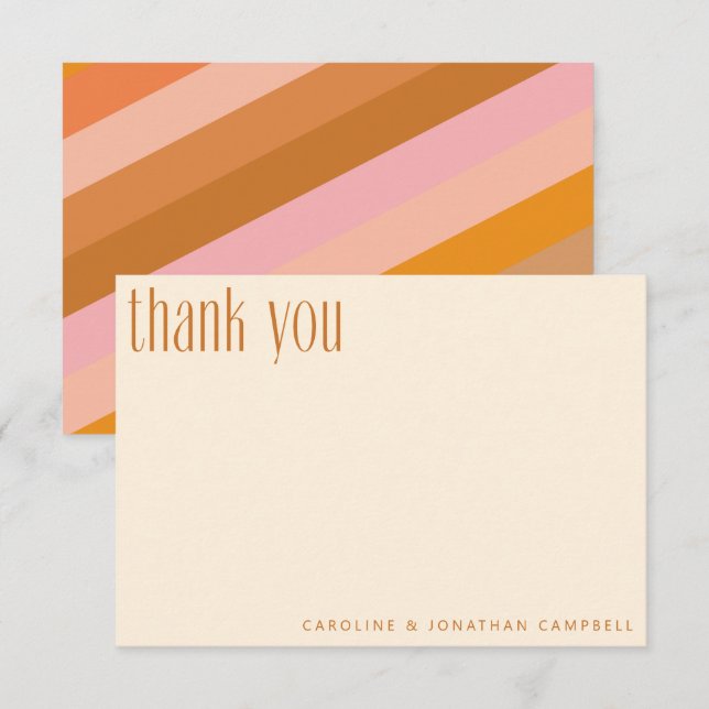 Retro Geometric Pink Terracotta Custom Wedding Thank You Card (Front/Back)