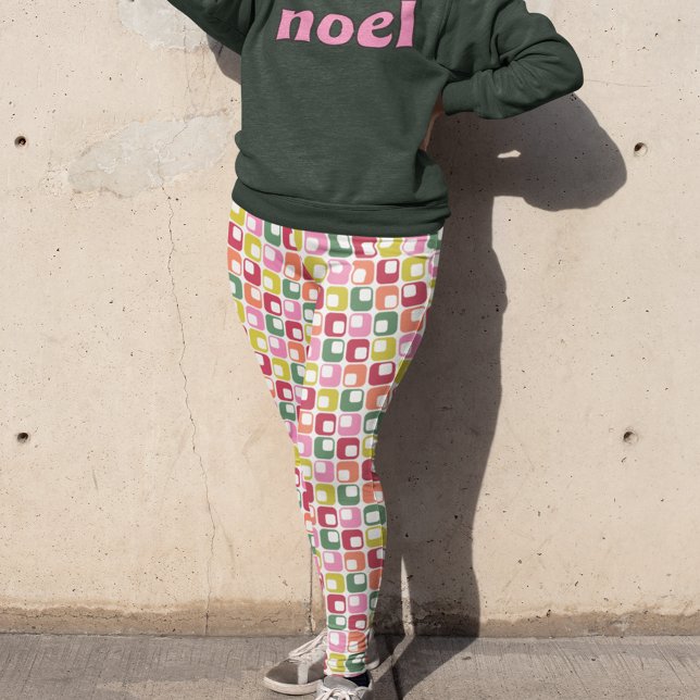 Retro Geometric Print 1970s Patterned Christmas Leggings (Creator Uploaded)