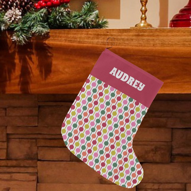Retro Geometric Print 1970s Personalized Large Christmas Stocking (Creator Uploaded)