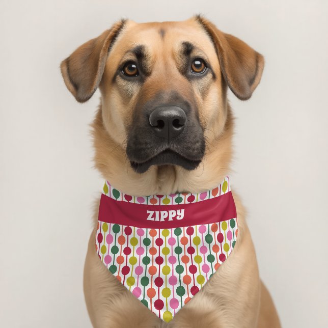 Retro Geometric Print 1970s Personalized  Pet Bandana Collar (Dog 2)