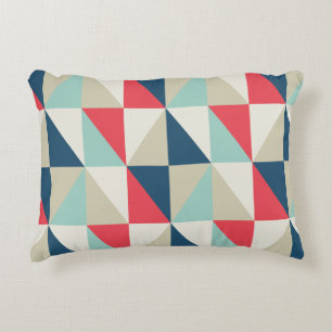 Retro Geometric Red and Blue Triangles Pattern Decorative Pillow