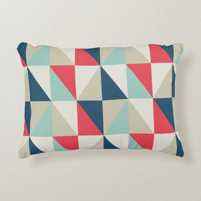 Retro Geometric Red and Blue Triangles Pattern Decorative Pillow (Front)
