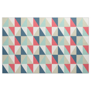 Retro Geometric Red and Blue Triangles Pattern Fabric
