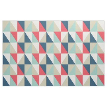 Retro Geometric Red And Blue Triangles Pattern Fabric by VintageDesignsShop at Zazzle