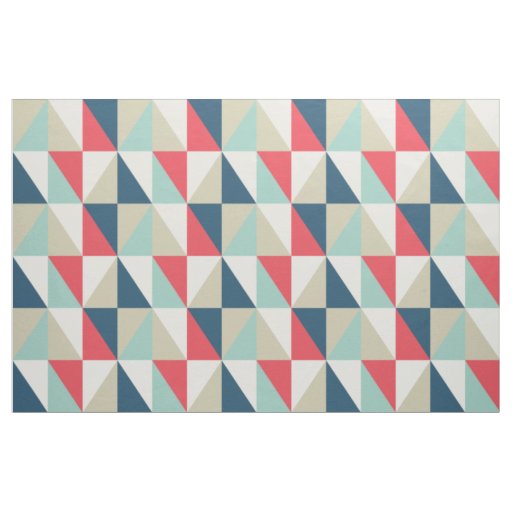 Retro Geometric Red and Blue Triangles Pattern Fabric